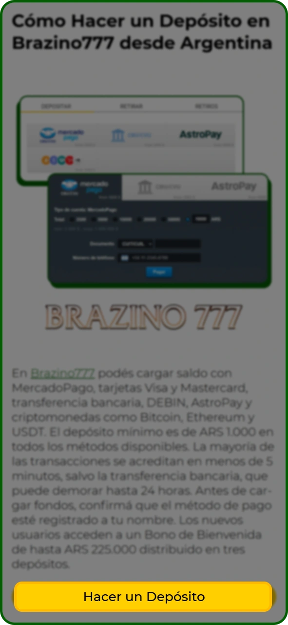 Haz clic en "Depositar" para abrir tu cuenta en Brazino777.