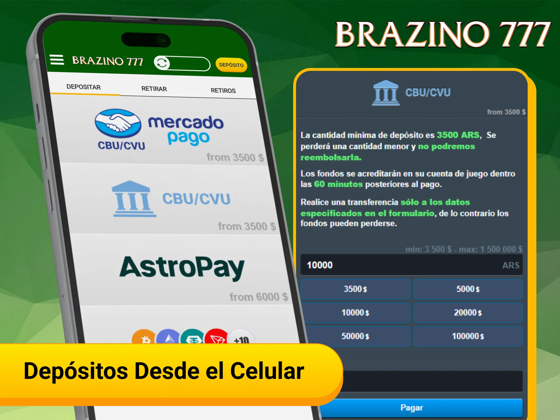 Realizá depósitos desde el celular en Brazino777 con total comodidad.